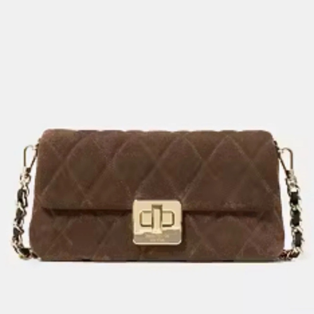 Kate Spade Carey Quilted Suede Mini Crossbody Bag Hot Fudge Brown